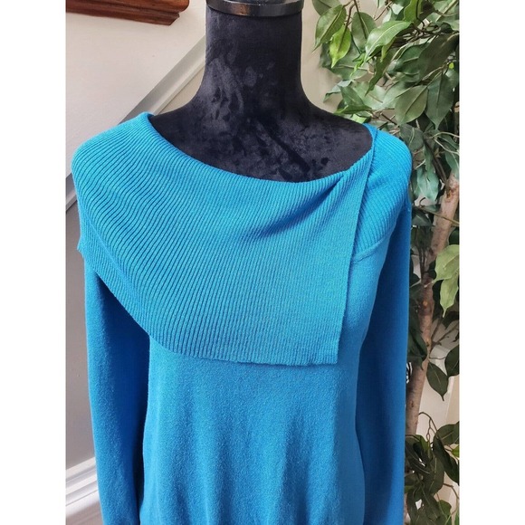 Ounce Women's Solid Blue Viscose Long Sleeve Pullover Knit Sweater Size 2XL - Picture 2 of 11